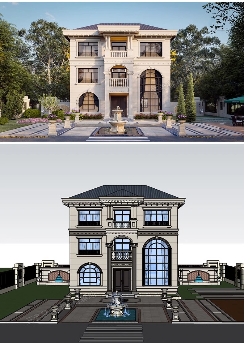 别墅建筑SU模型CAD施工图配套度假村外观民宿独栋自建房草图大师-大怪兽分享