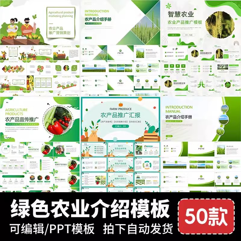 农业ppt模板绿色食品产品推介宣传介绍推广营销策划项目汇报课件-大怪兽分享
