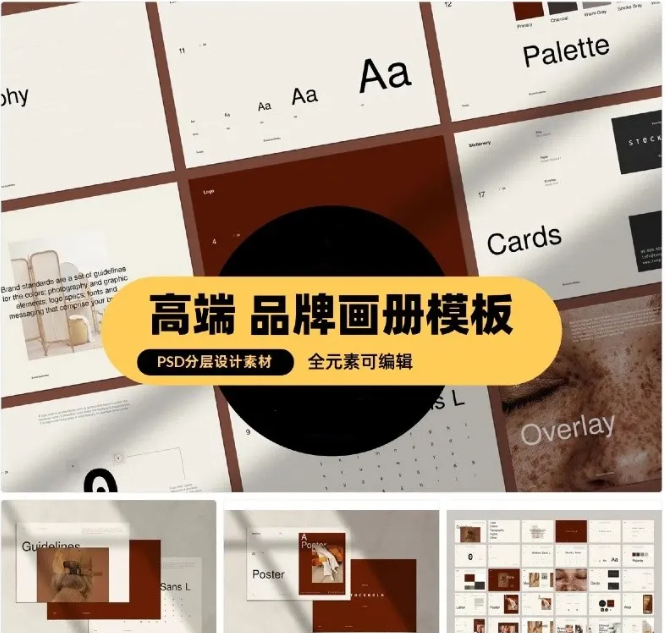 简约轻奢高端品牌产品VI标识手册画册版面排版设计模板PSD/ID素材-大怪兽分享