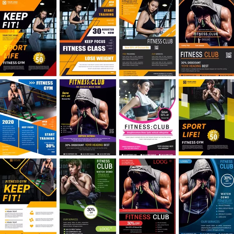 21套 欧美运动海报健身房健身PSD宣传画册分层设计素材源文件-大怪兽分享