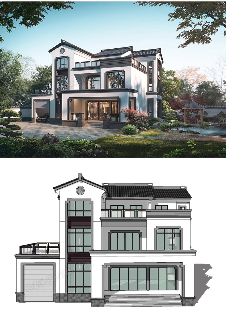图片[35]-别墅建筑SU模型CAD施工图配套度假村外观民宿独栋自建房草图大师-大怪兽分享