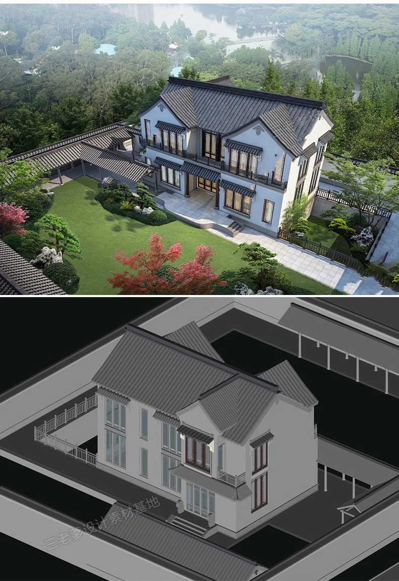 图片[37]-别墅建筑SU模型CAD施工图配套度假村外观民宿独栋自建房草图大师-大怪兽分享