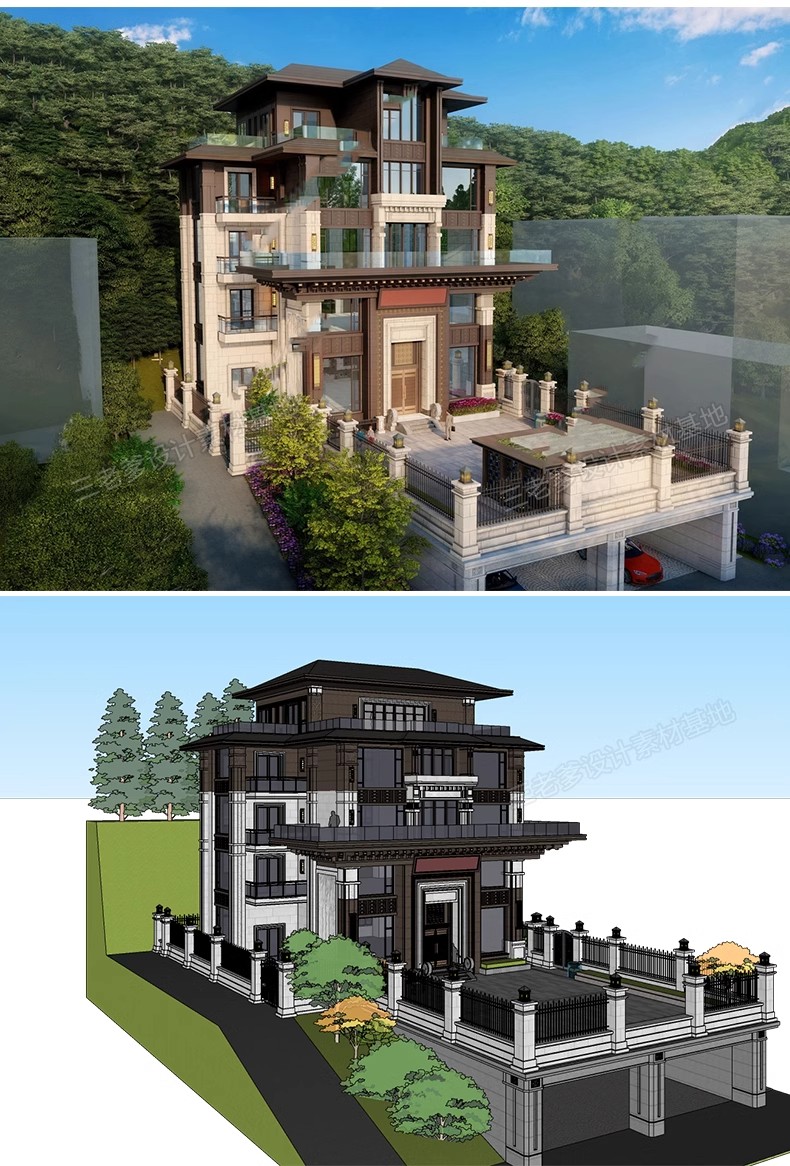 图片[38]-别墅建筑SU模型CAD施工图配套度假村外观民宿独栋自建房草图大师-大怪兽分享