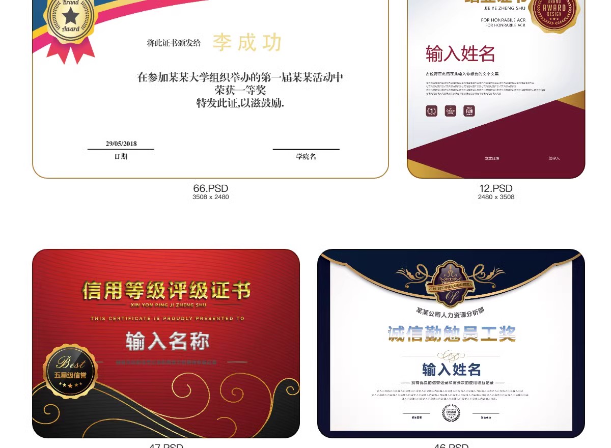 图片[34]-荣誉证书学生奖状授权证书聘书表扬信获奖模板PSD/ai/cdr设计素材-大怪兽分享