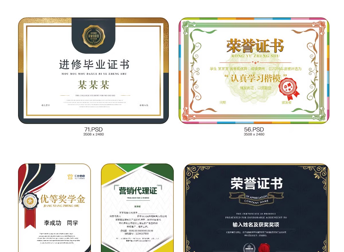 图片[51]-荣誉证书学生奖状授权证书聘书表扬信获奖模板PSD/ai/cdr设计素材-大怪兽分享