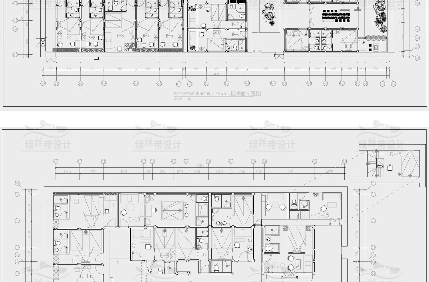 民宿酒店室内装修设计度假客栈客房CAD施工图方案布局布置 平面图-大怪兽分享