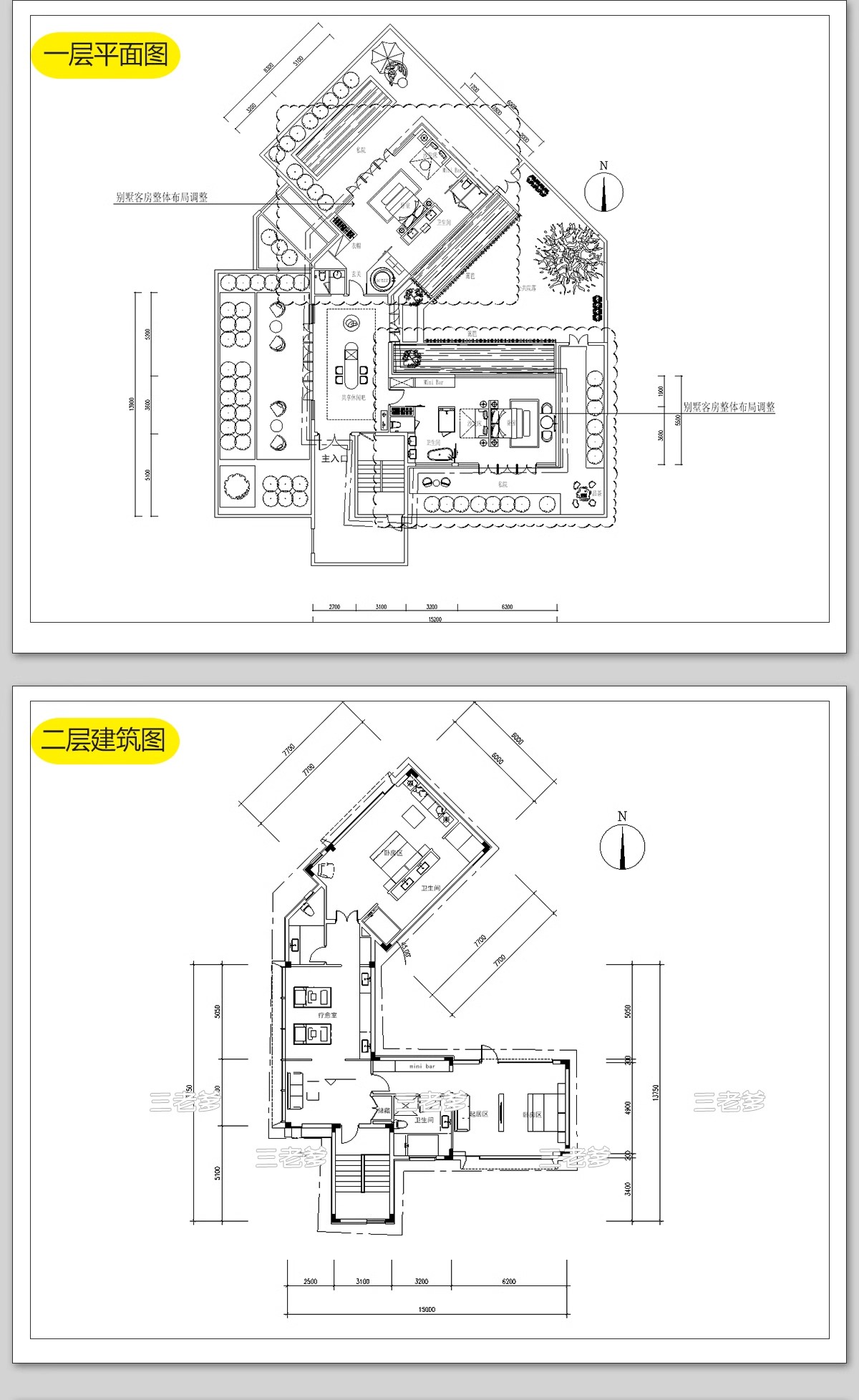 民宿酒店建筑CAD施工图 总平面布局图立面乡村客栈设计图纸效果图-大怪兽分享