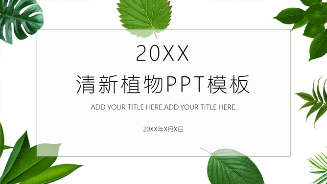 清新绿叶绿色植物PPT模板-大怪兽分享