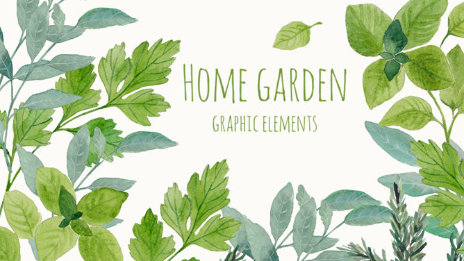 小清新动态水彩绿叶PPT模板-大怪兽分享