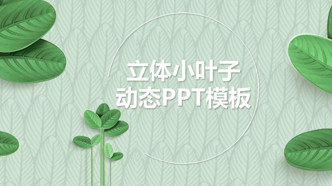 清新绿色立体小叶子PPT模板-大怪兽分享