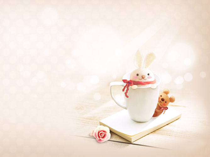 唯美可爱杯子水杯PPT背景-大怪兽分享