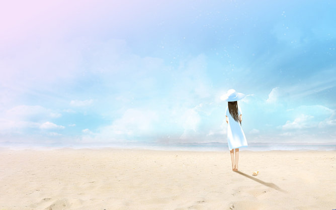 唯美海边的女孩PPT背景-大怪兽分享