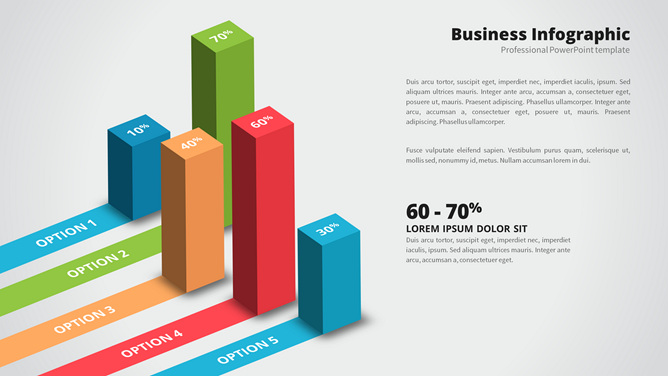 五项立体阴影PPT柱形图-大怪兽分享