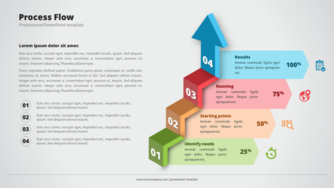 上升箭头四项流程PPT图形-大怪兽分享