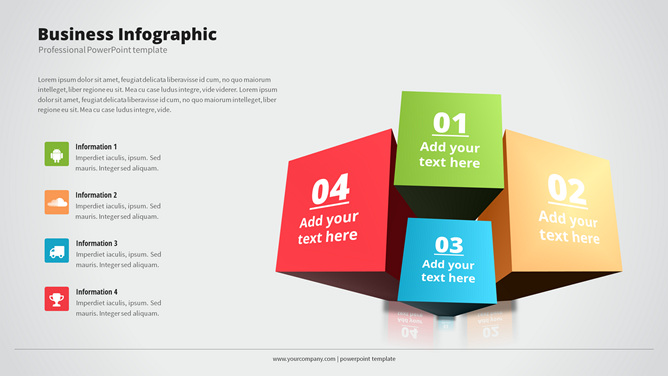 立体方块四项并列PPT素材-大怪兽分享