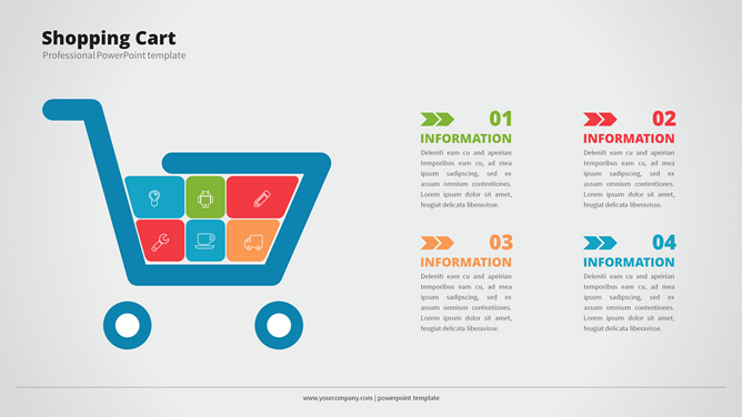 购物车项目并列PPT图形-大怪兽分享