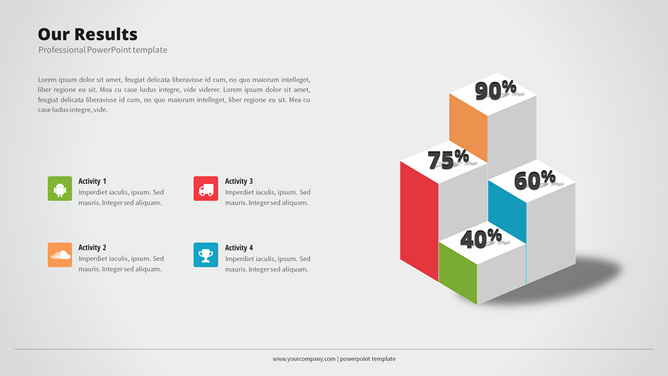 四项立体柱状图PPT素材-大怪兽分享