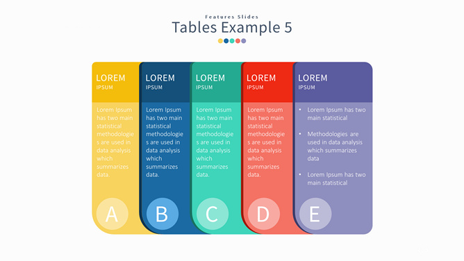 五项列表并列PPT素材-大怪兽分享