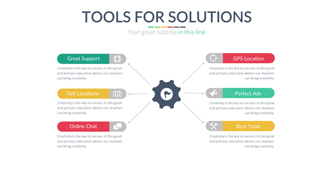 六项扩散并列PPT素材-大怪兽分享