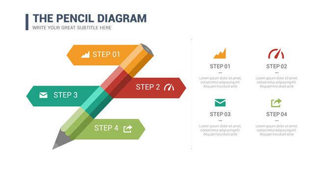 铅笔四步骤PPT图形素材-大怪兽分享
