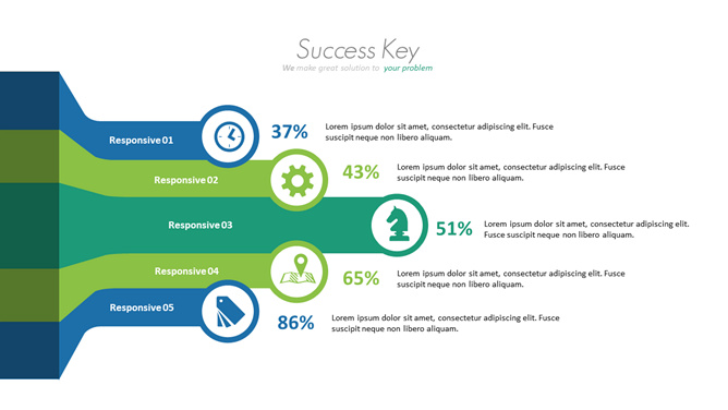 五项并列突出PPT素材-大怪兽分享