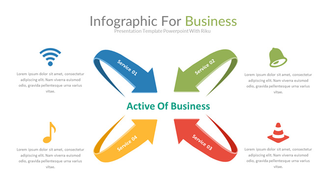 四箭头向心聚合PPT素材-大怪兽分享