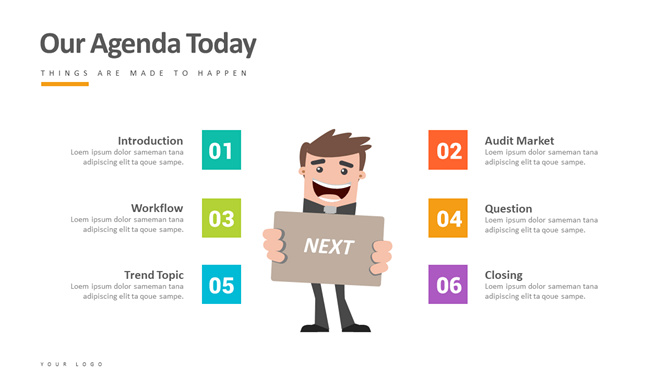 小人议程表六项并列PPT素材-大怪兽分享