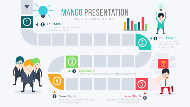 五步步骤流程PPT图形素材-大怪兽分享