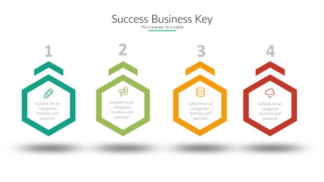 六边形四项并列PPT图形-大怪兽分享