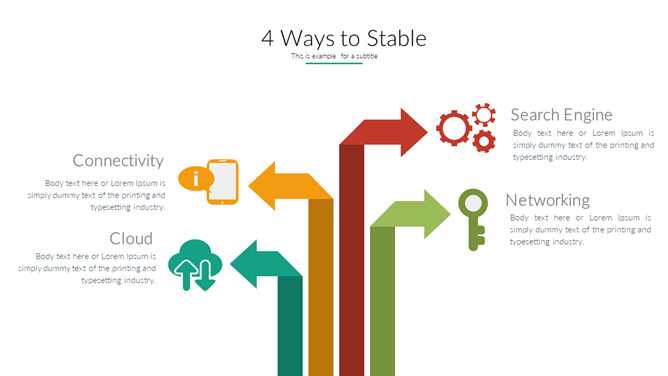四项并列折叠箭头PPT图形-大怪兽分享