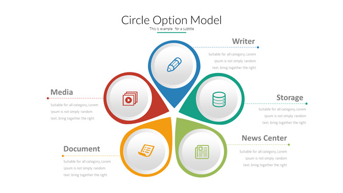五项花瓣并列PPT图形素材-大怪兽分享