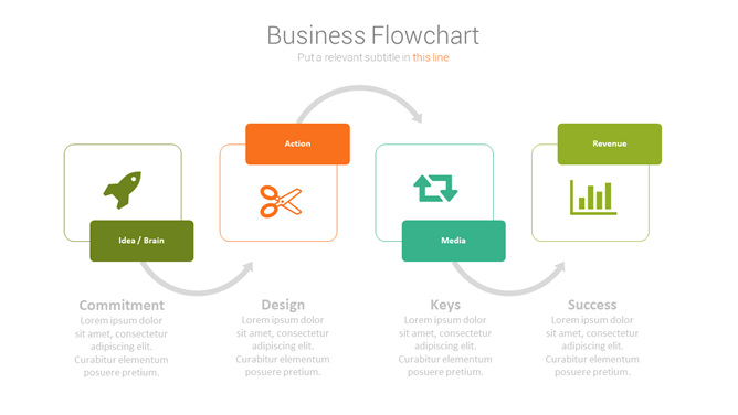 弯曲箭头流程图PPT图形素材-大怪兽分享