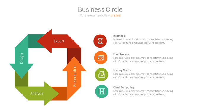 四项循环箭头PPT图形素材-大怪兽分享
