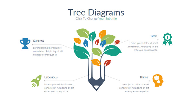 铅笔树形PPT图形素材-大怪兽分享