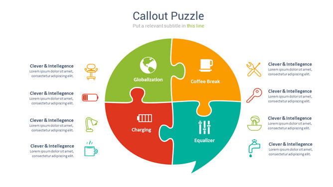 四项拼图效果PPT图形素材-大怪兽分享