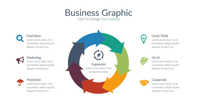 六项箭头循环关系PPT图表-大怪兽分享