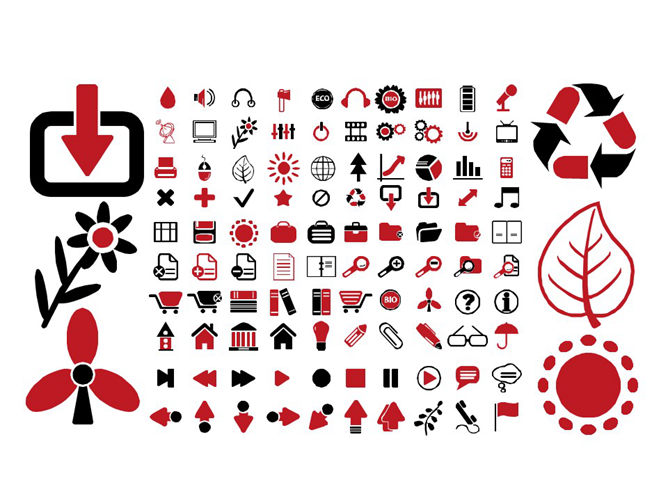 红黑办公生活类PPT小图标素材-大怪兽分享