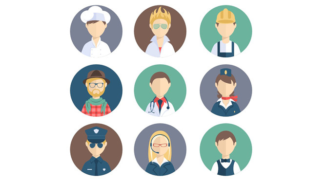 矢量职业人物头像PPT素材-大怪兽分享