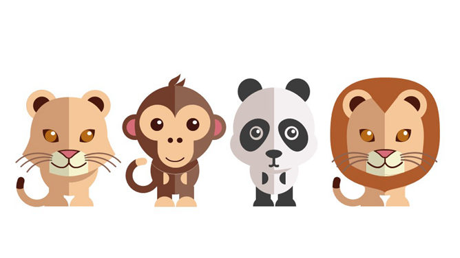 24个扁平化可爱小动物PPT素材-大怪兽分享