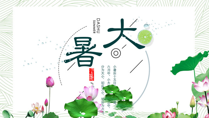 荷花大暑节气主题PPT模板-大怪兽分享
