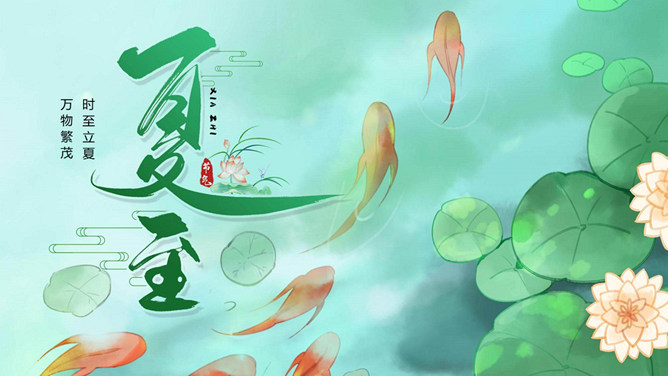荷塘鲤鱼夏至节气PPT模板-大怪兽分享