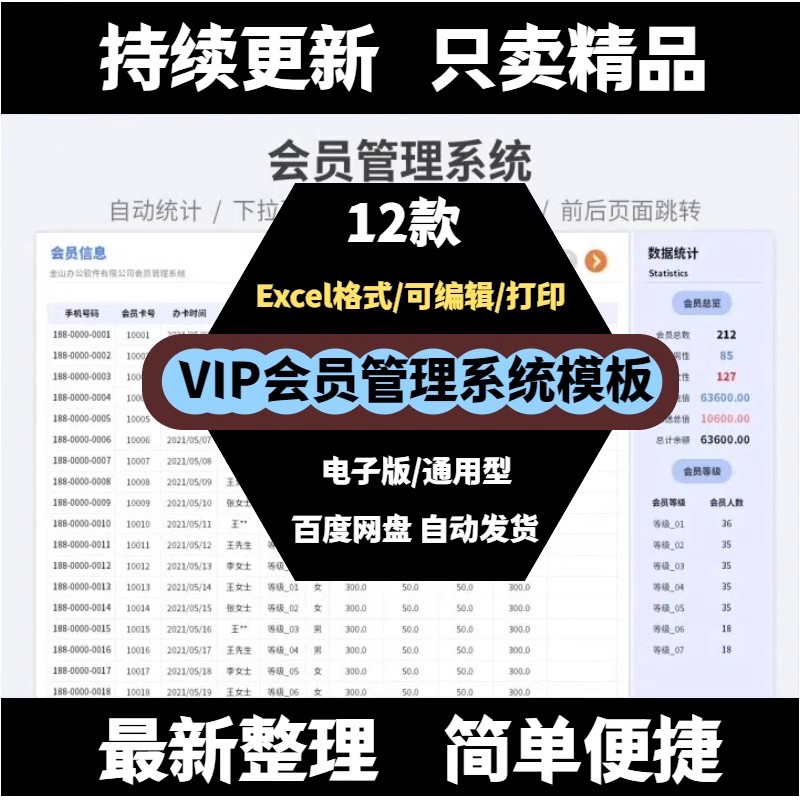 VIP会员管理系统店铺积分理发店美发店洗车店健身房餐饮excel表格-大怪兽分享