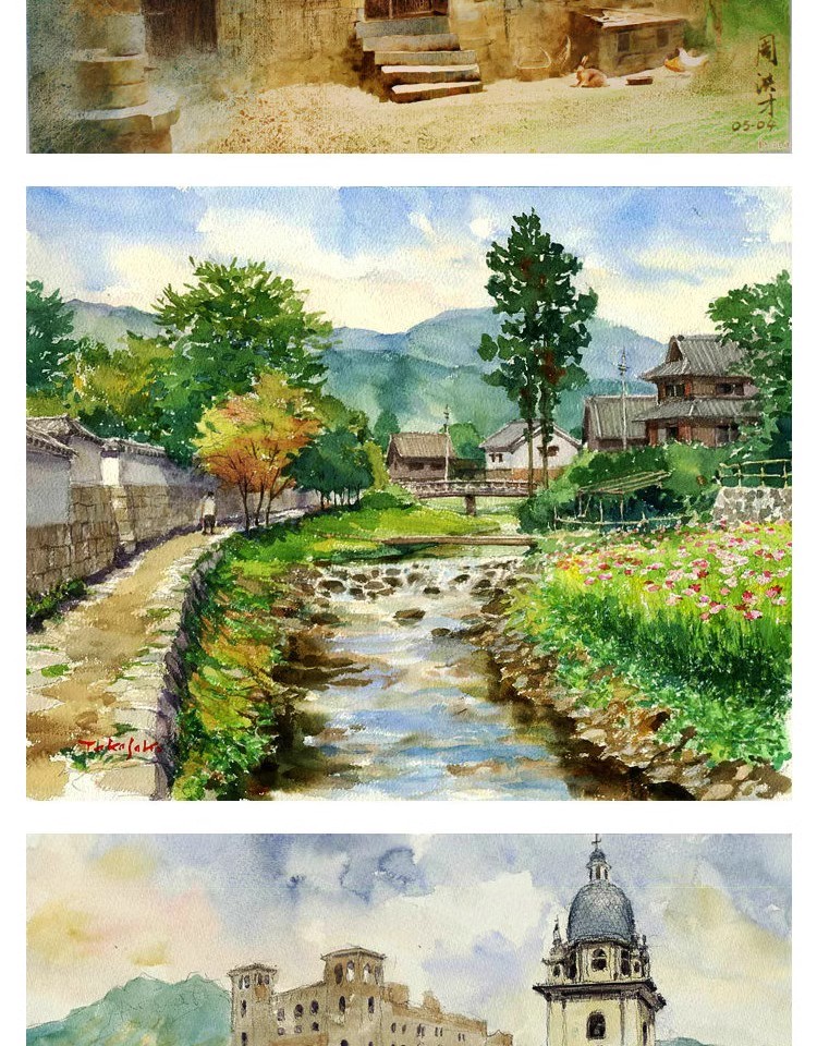 图片[2]-唯美水彩手绘古风插画花卉建筑配饰装饰图案JPG图片海报合成素材-大怪兽分享