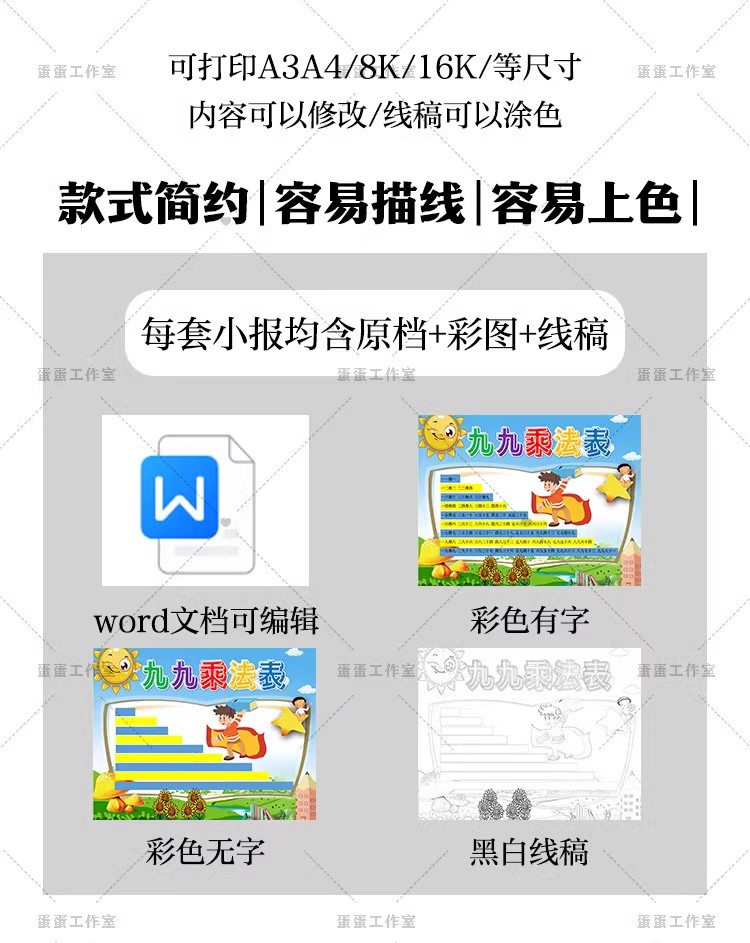 图片[2]-乘法口诀表手抄报小九九小报电子模板小学生数学主题A3A4黑白线稿-大怪兽分享