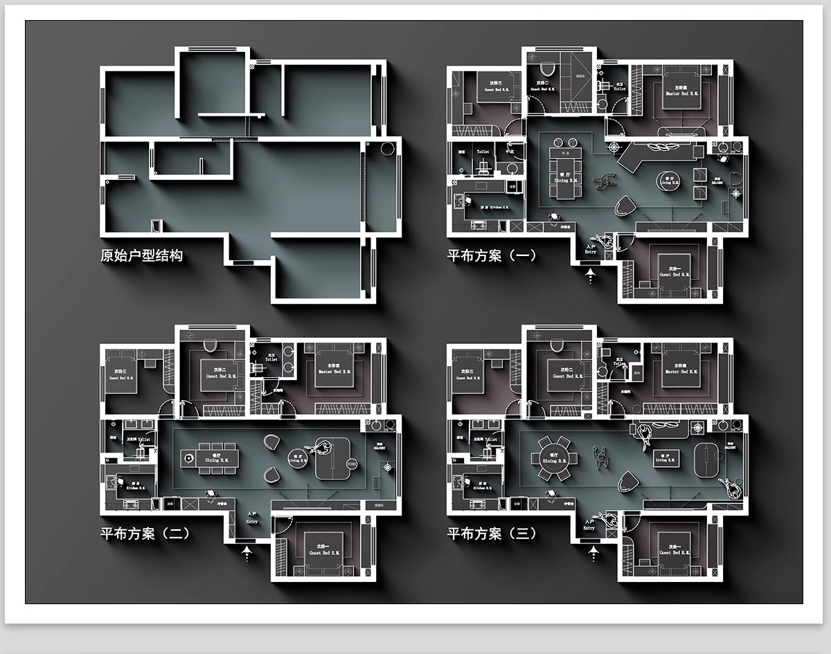 图片[5]-100种，家装室内相同户型图改造不同设计方案CAD平面图布局图合集-大怪兽分享