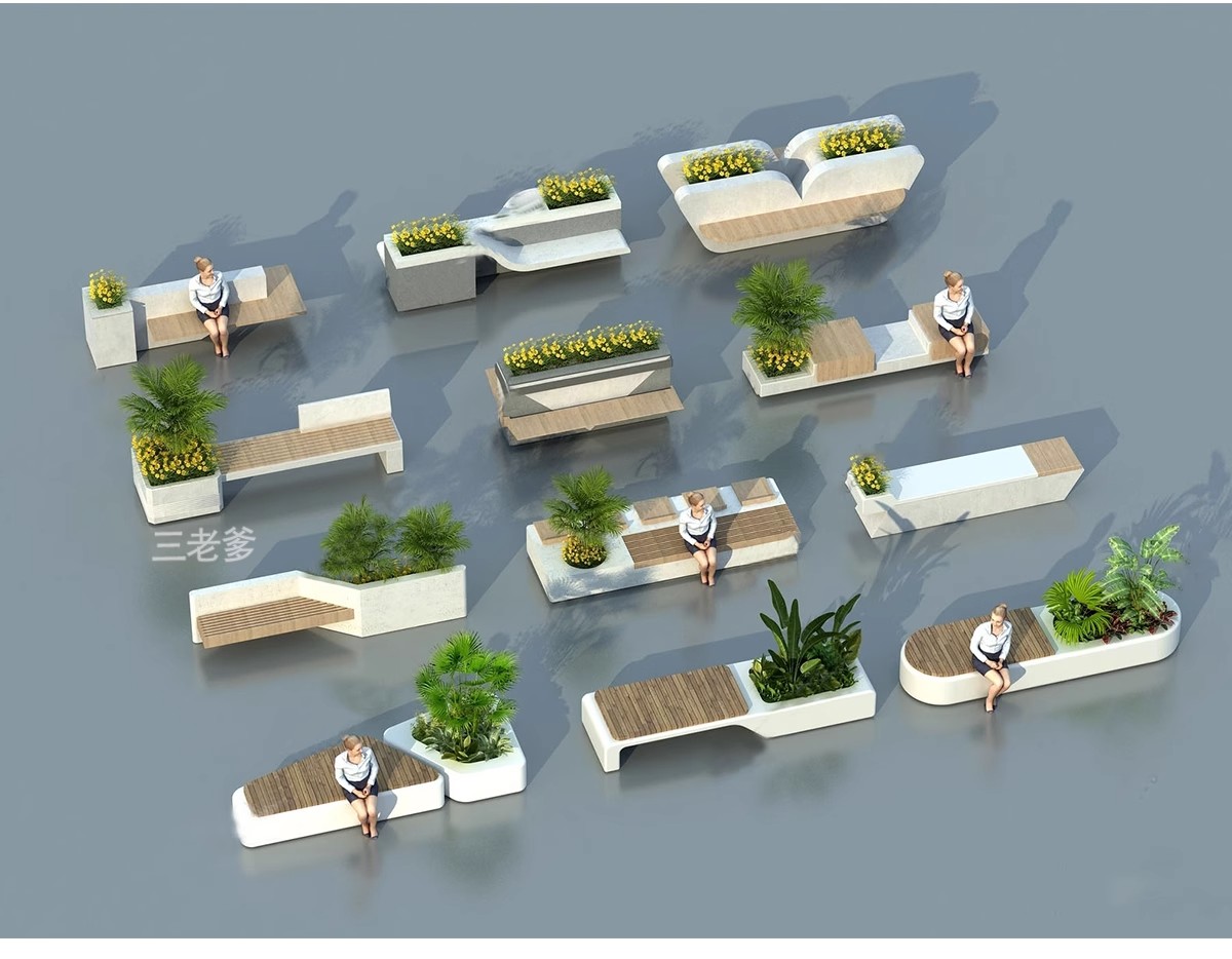 图片[5]-现代商业街广场景观座椅SU模型积木趣味种植树池坐凳小品草图大师-大怪兽分享