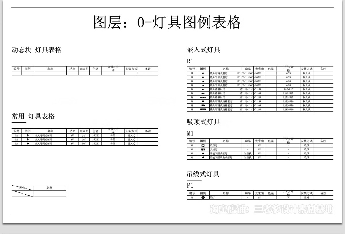 图片[4]-灯具图例cad图库吊灯办公灯具工装家装施工图纸说明设计素材规范-大怪兽分享