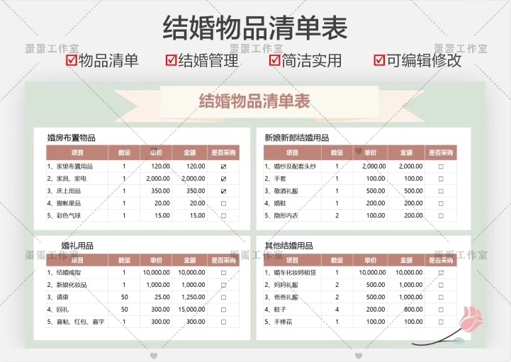 图片[3]-备婚清单电子版结婚男女方必备品执行手册婚礼准备策划方案预算表-大怪兽分享