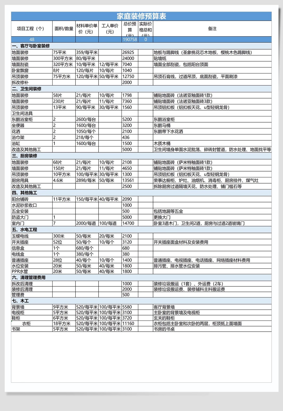图片[5]-2025装修预算报价表家装工装公司材料价格表模板施工清单半包全包-大怪兽分享