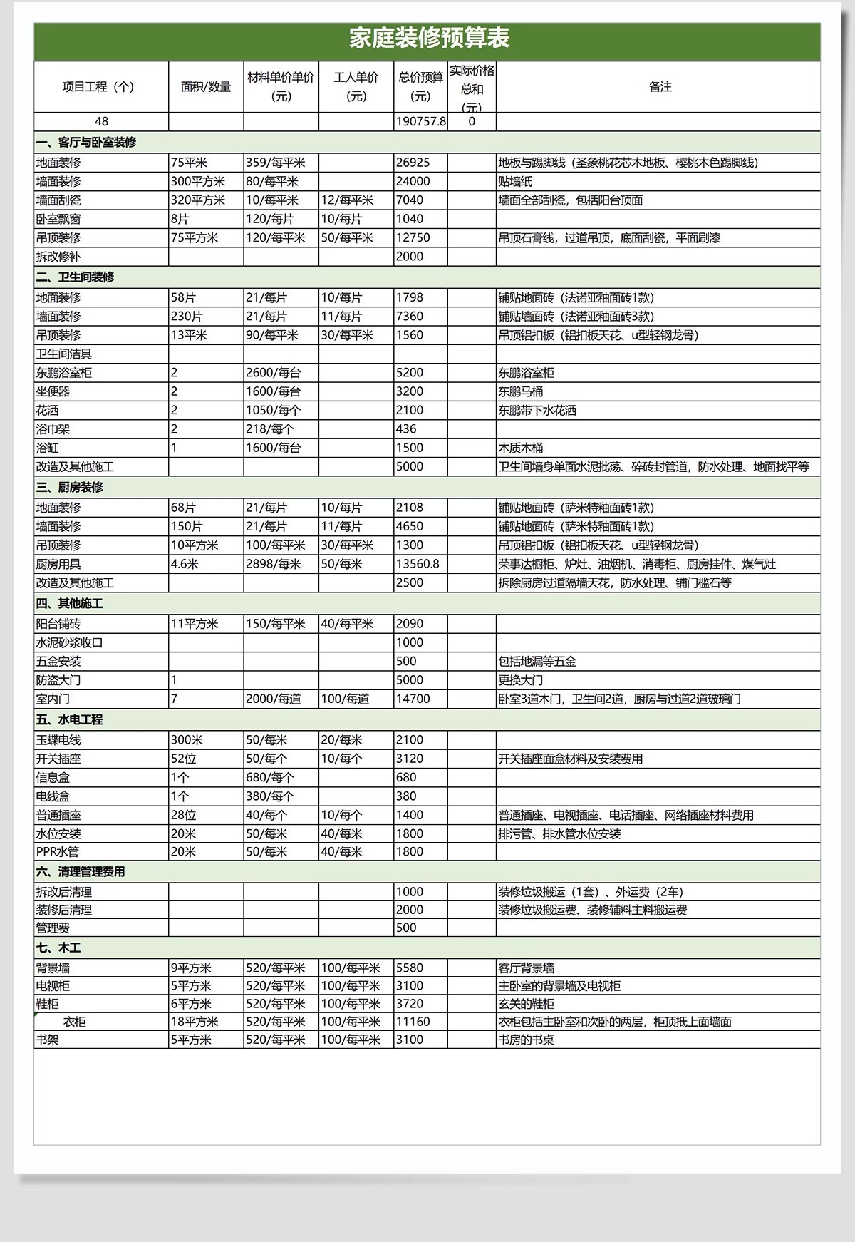 图片[6]-2025装修预算报价表家装工装公司材料价格表模板施工清单半包全包-大怪兽分享